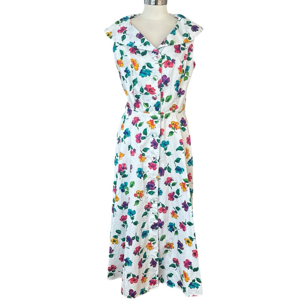 Dennis Goldsmith 80’s Vintage 100% Cotton White Floral Sleeveless Dress 13 - Picture 12 of 12